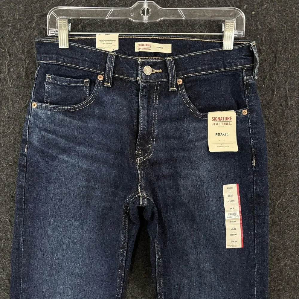 Signature Levi Strauss Jeans Men's 29x30 Blue Relaxed Straight Dark Wash Denim
